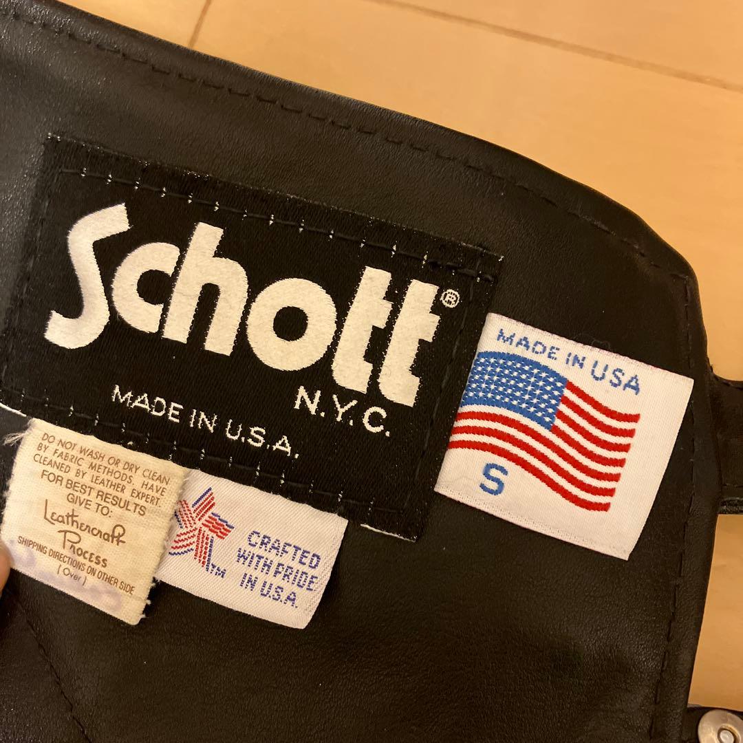ブラックレザー チャップス　Schott オープンフロント　USA Sサイズ