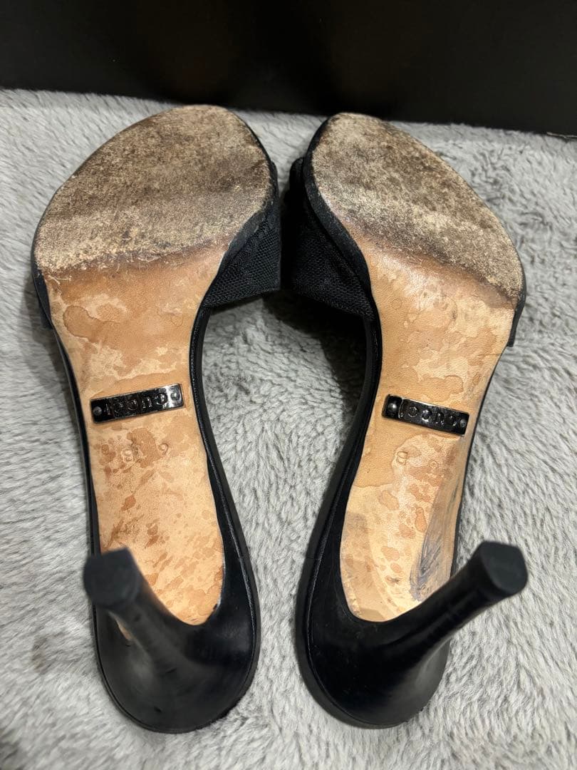 GUCCI 黒 レザー・キャンバス ミュール