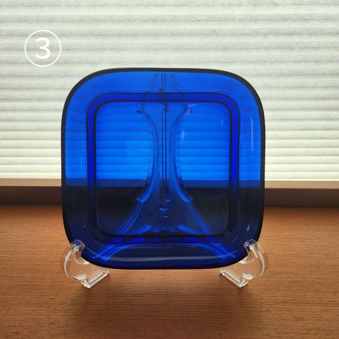 カイ・フランク　チークトレイ　スクエア　ブルー　プレート　三枚セット