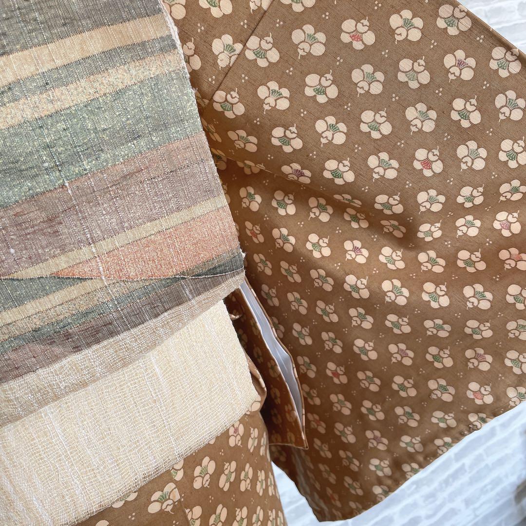 紬　フルセット　横見梅　小梅　小紋　かわいい　バチ衿　着物　H6