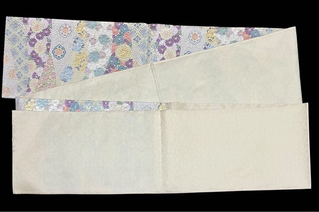 唐織春秋 袋帯 六通柄 正絹 新小石丸 花文 菊 桜 吉祥文様 美品 イ6362