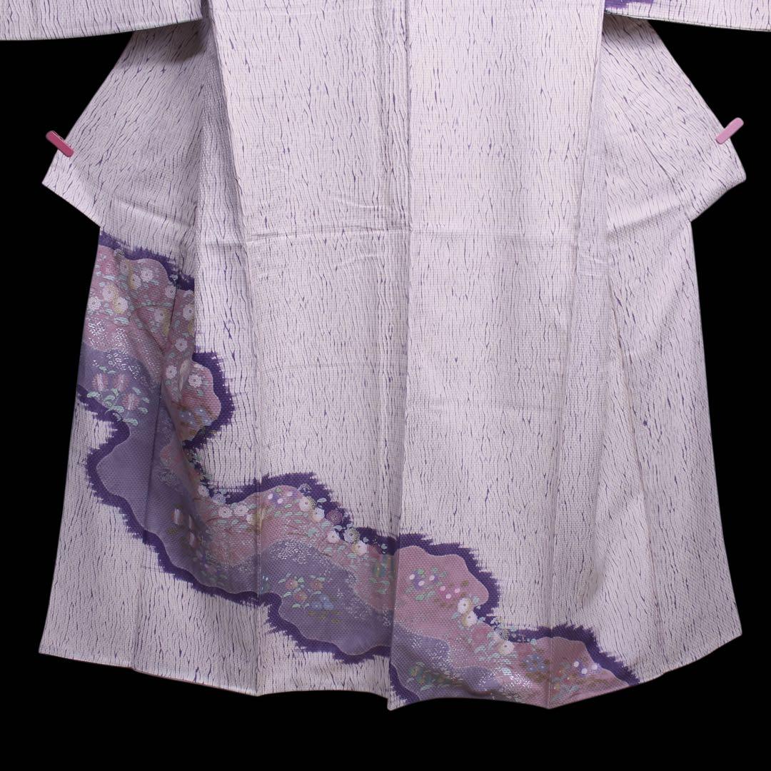 美品　板締め絞り菊模様訪問着/裄65 白　紫　ピンク　d14