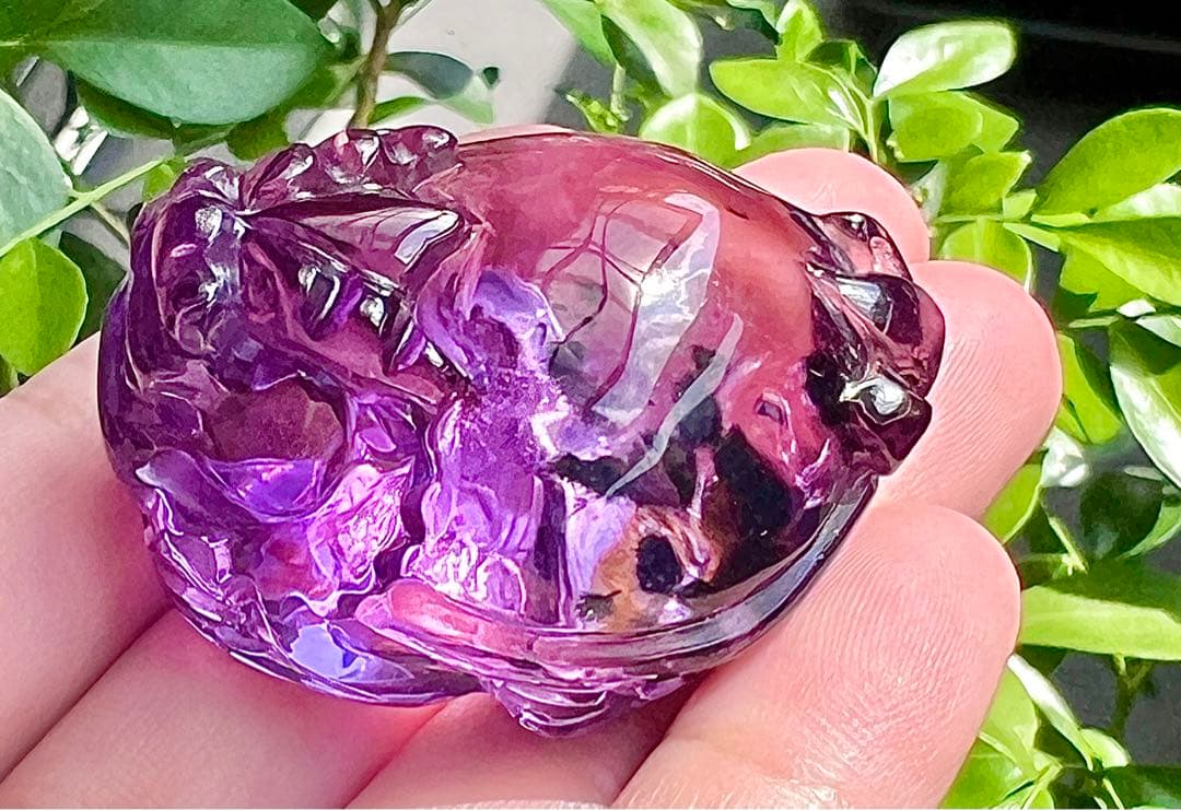 超貴重 ロマネサイトインINアメジスト　龍亀 彫刻天然石置物　開運　風水