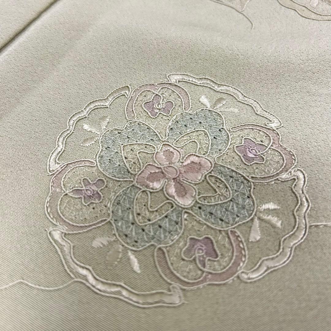 なか様　AK-4479 汕頭刺繍 蘇州刺繍 薄抹茶 裄67 紋無し 付下げ