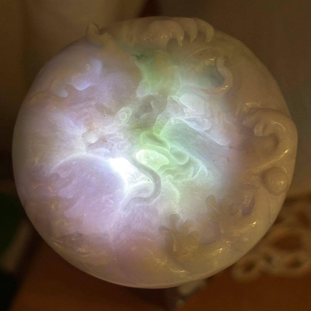 天然石 ラベンダー翡翠 龍彫り 置物55g