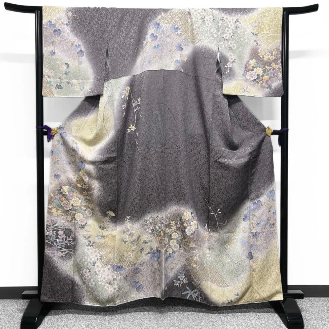 訪問着　金駒刺繍　金通し　道長取り　牡丹　梅　桔梗　桜　菊　着物　084w d