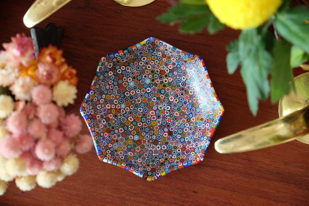 ベネチアンガラス ミルフィオリ プレート ガラス作家 検/ムラーノ 江波冨士子