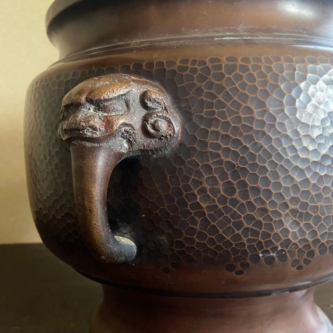 銅製　獣耳　槌目模様　火鉢　古い火鉢