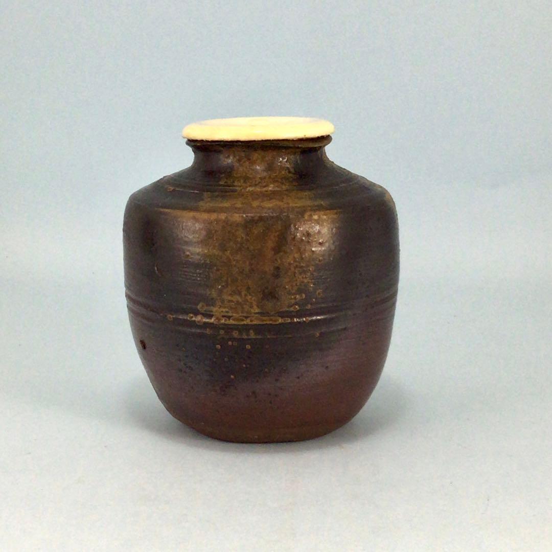 守時大融　備前肩衝茶入　共箱　茶道具