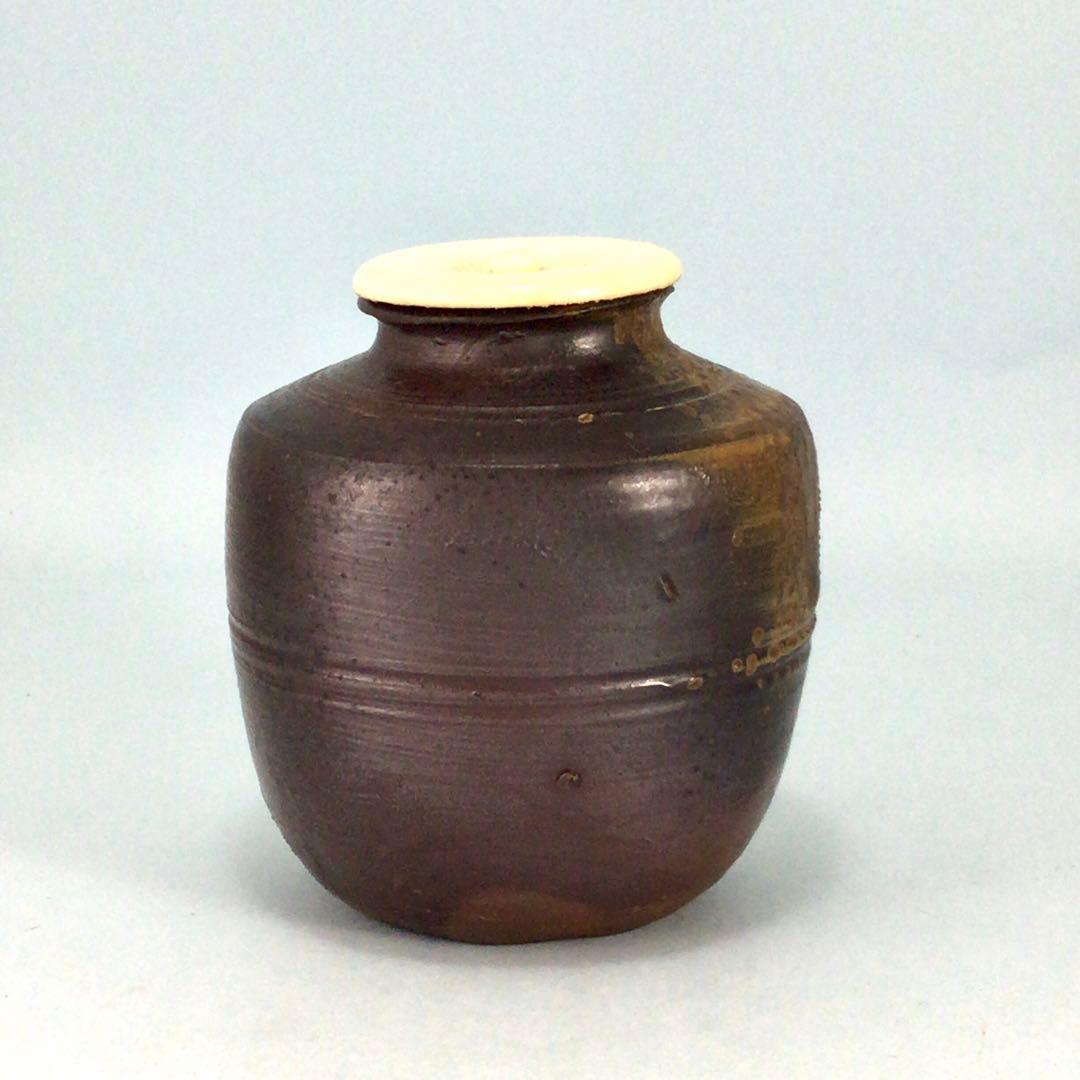 守時大融　備前肩衝茶入　共箱　茶道具