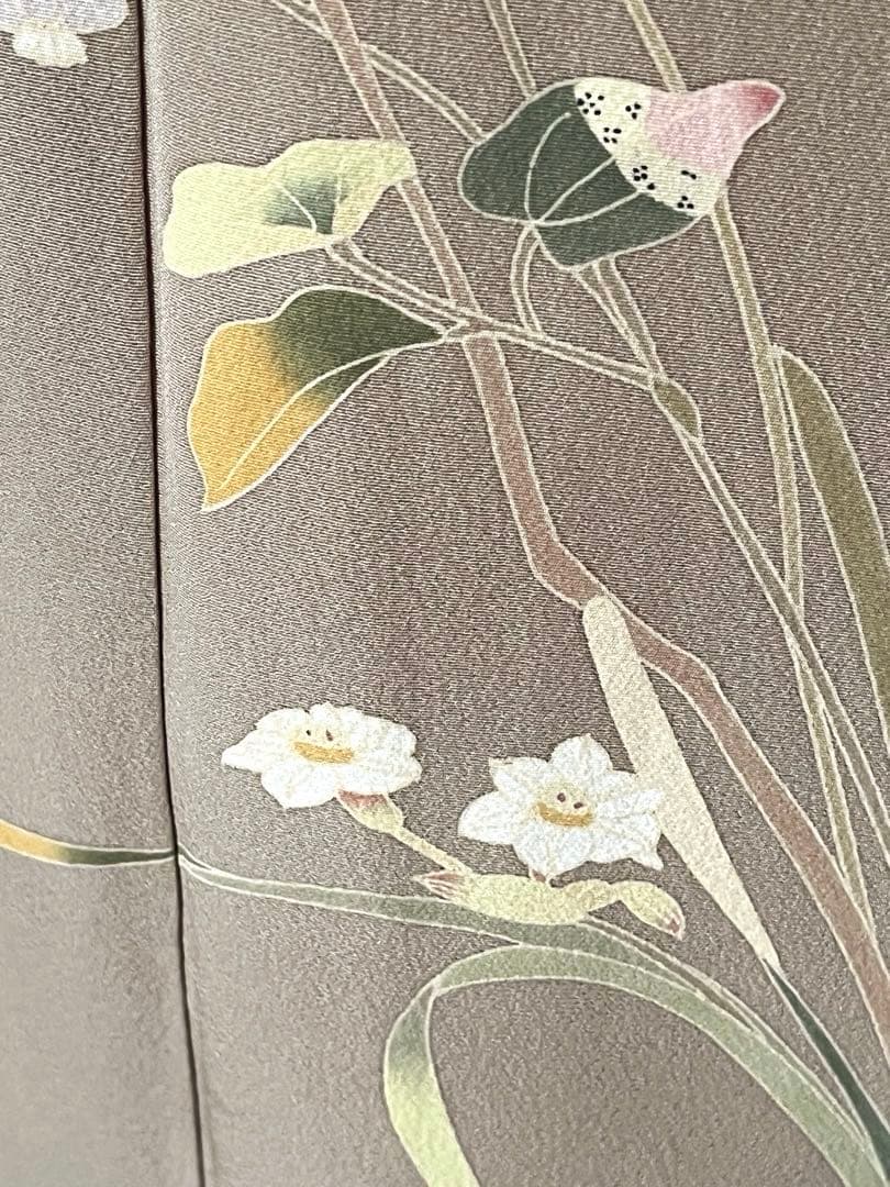 【訪問着】京加賀友禅　松本健一　優美な手描き友禅　亜麻色　＋　身幅直し