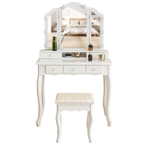 ドレッサー 化粧台 ライト付き 女優ミラー 椅子付き サイド収納 可愛い