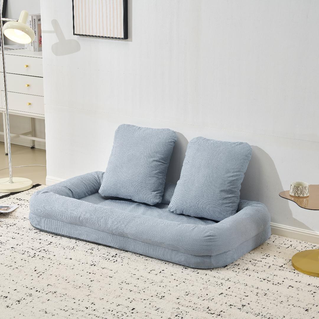 【ブルー】1人掛けソファー ソファーベッド 座椅子 6段調整可能 寝る 座る