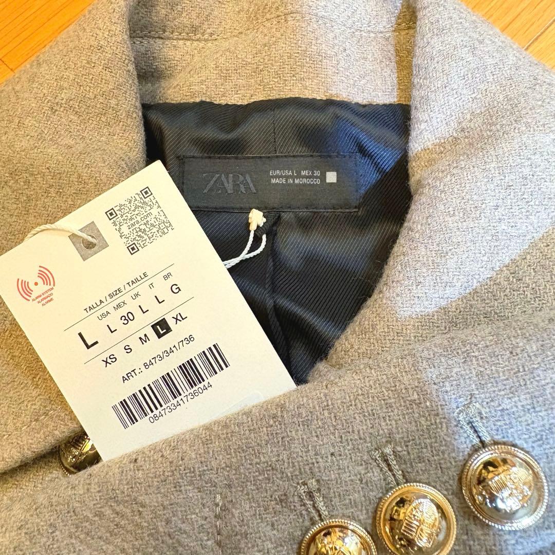 【ZARA】ザラ L ウール混紡 ショート丈ダブルブレストコート ライトミンク