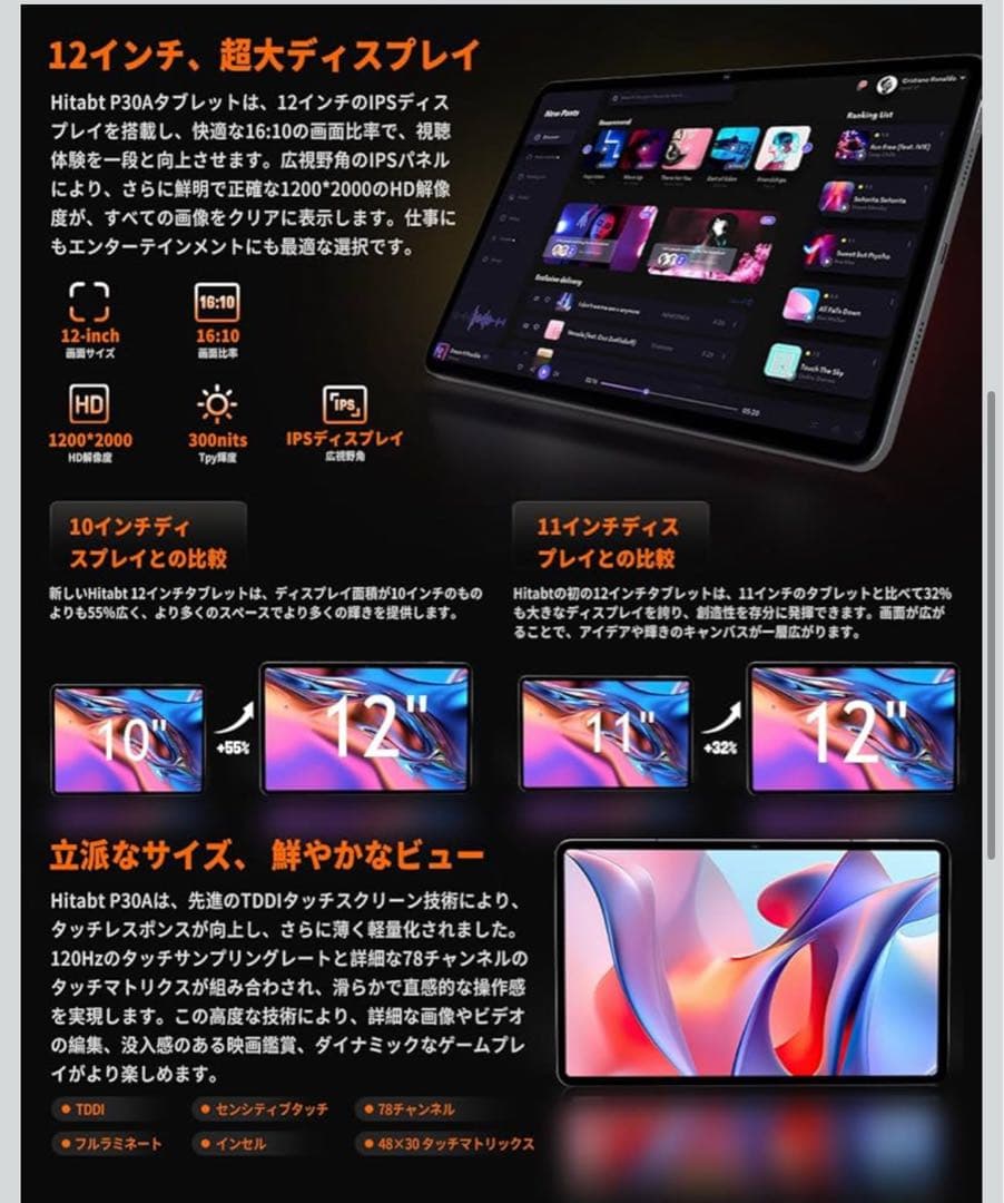 Android14 タブレット 12インチ G99 Hitabt P30A