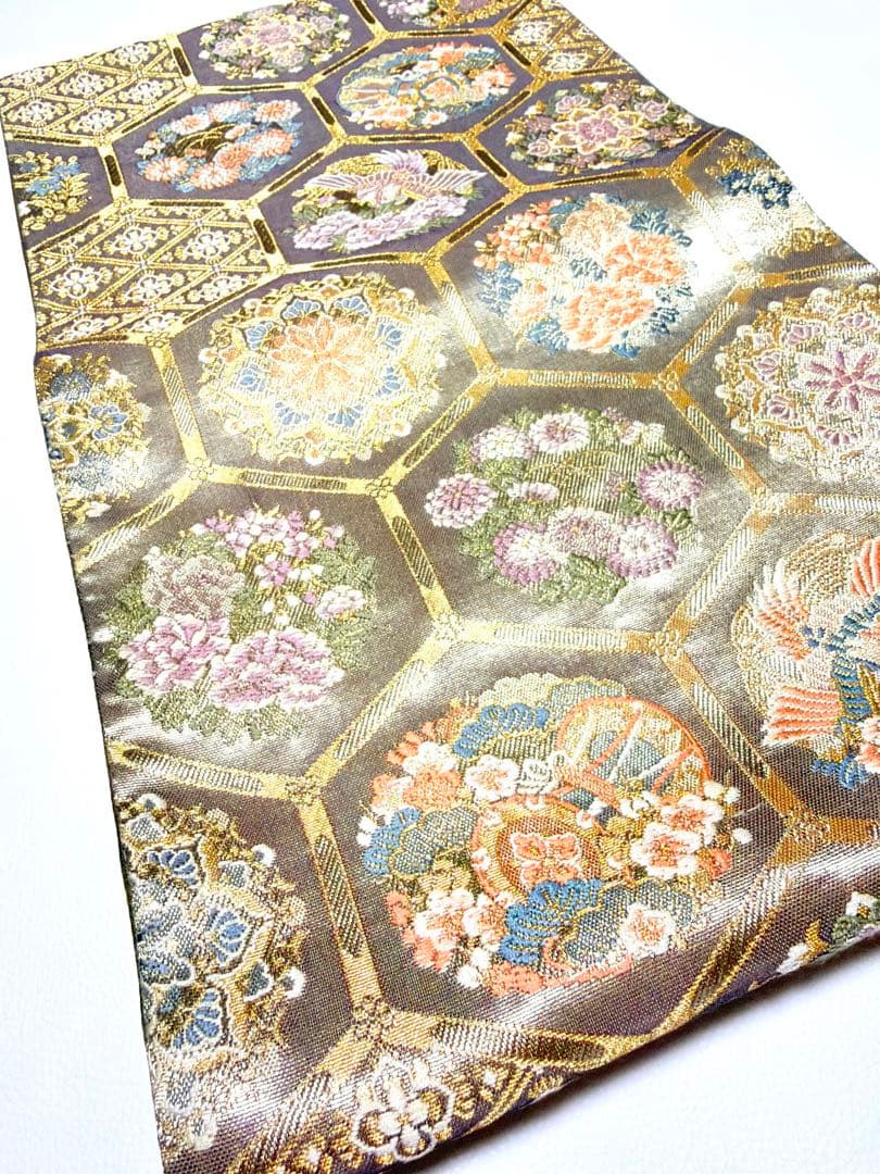 高級 袋帯 正絹 六通柄 ゴールド 金糸 フォーマル 訪問着 留袖 色無地