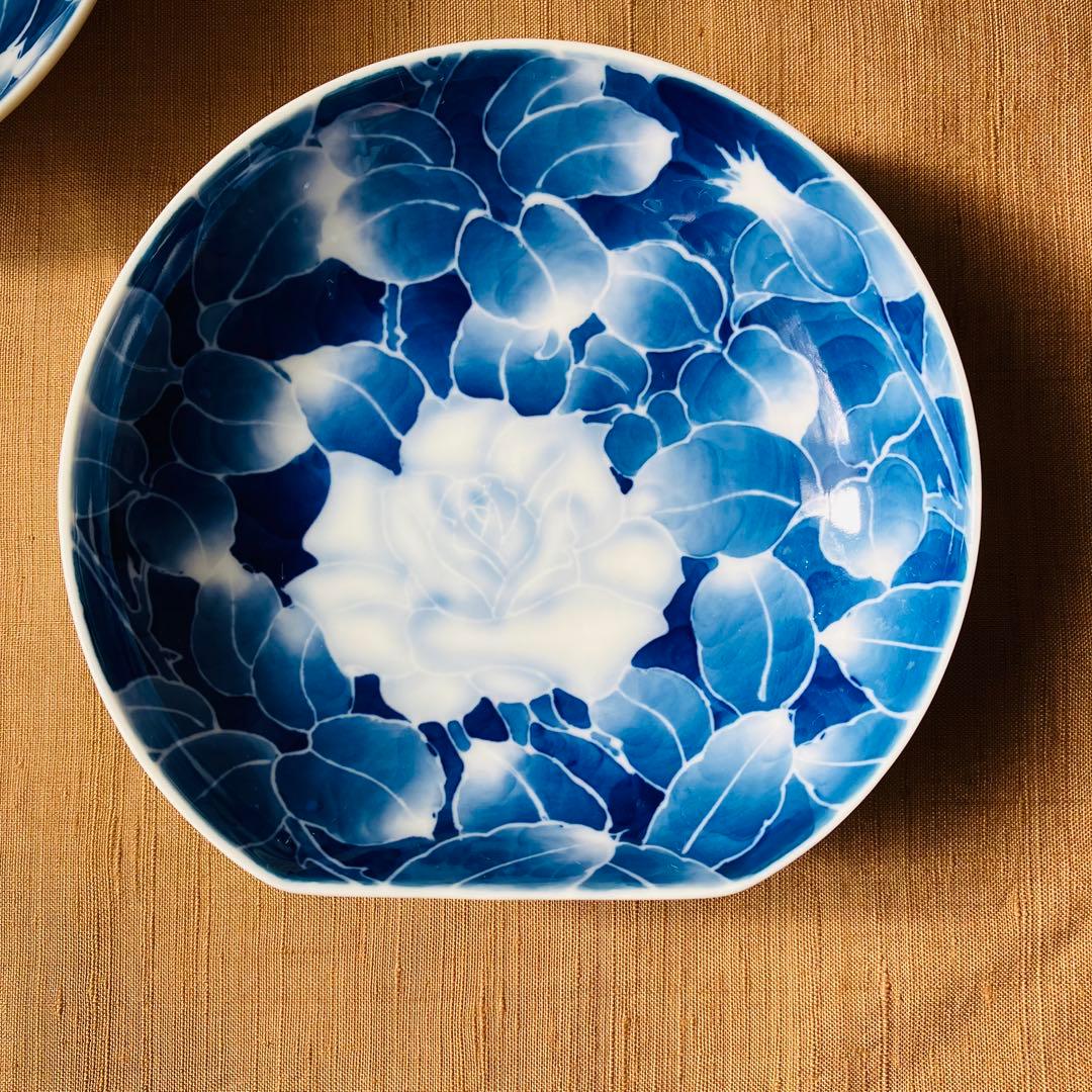 (希少) 深川製磁　古代バラ　半月皿　小皿　2枚　古代薔薇　手書き　有田焼