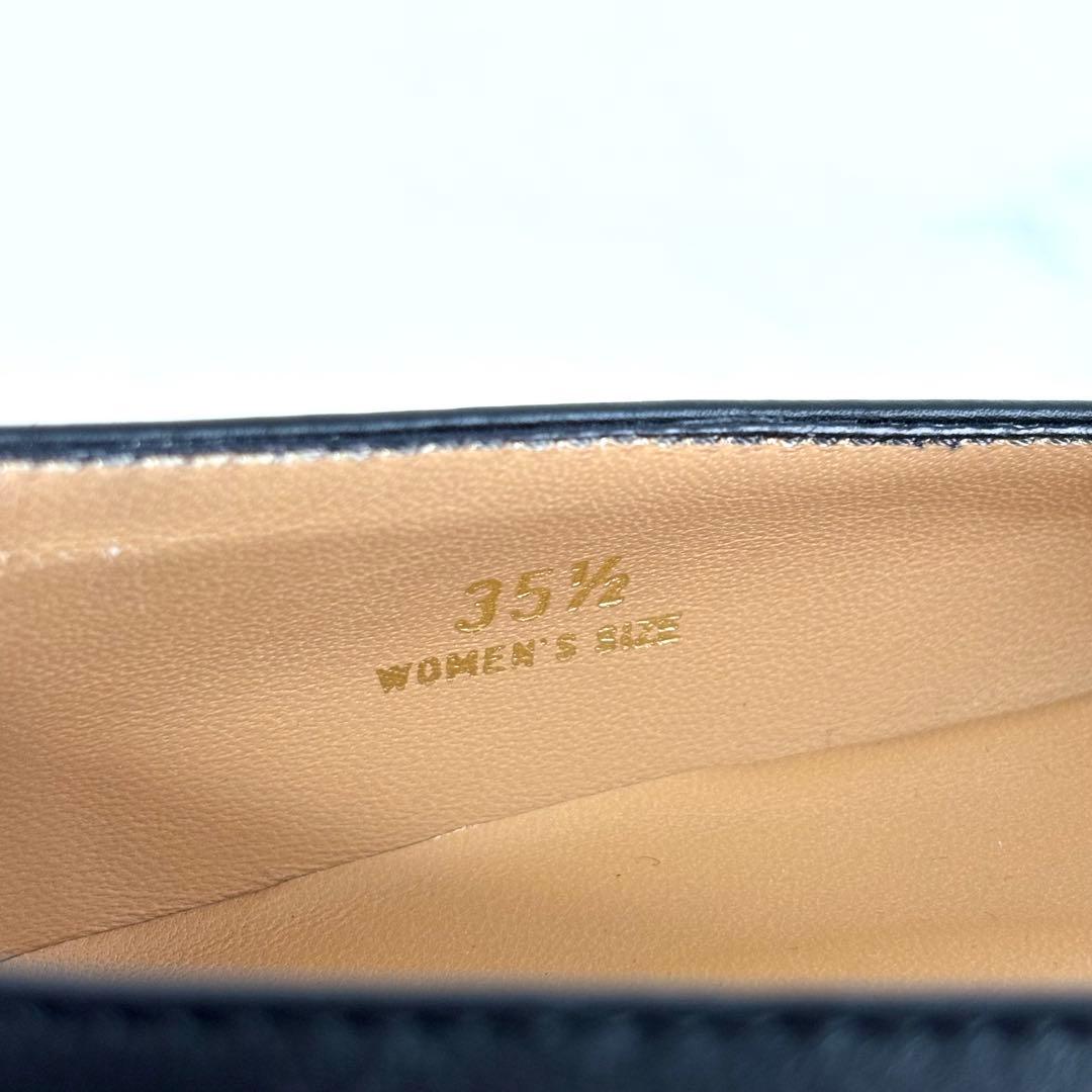 極美品 トッズ 35.5 メタルチェーン スクエアトゥ フラットシューズ 黒金