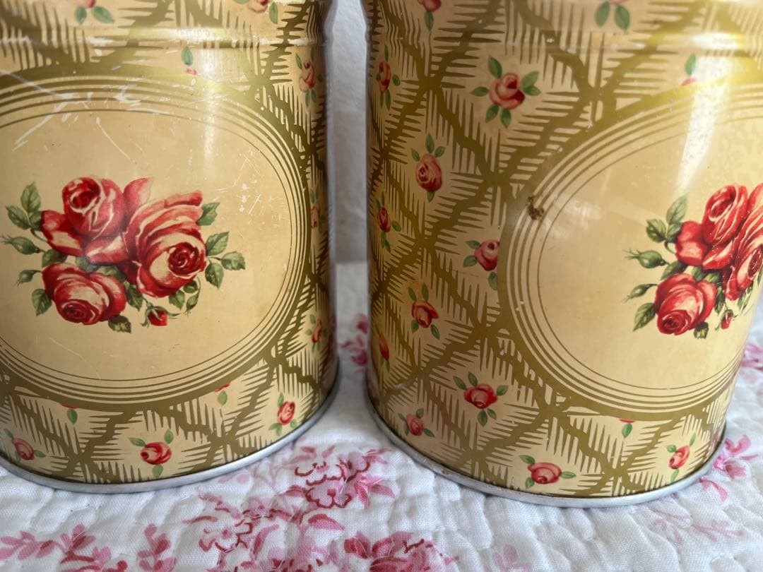 アンティーク　バラ柄のキャニスター3個