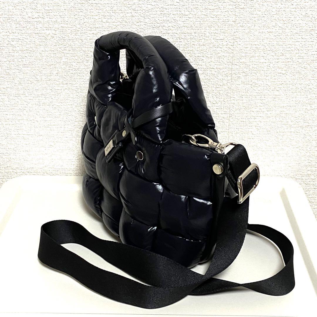 【美品】 かねまつ ミニショルダーバッグ 2way ブラックナイロン イタリア製