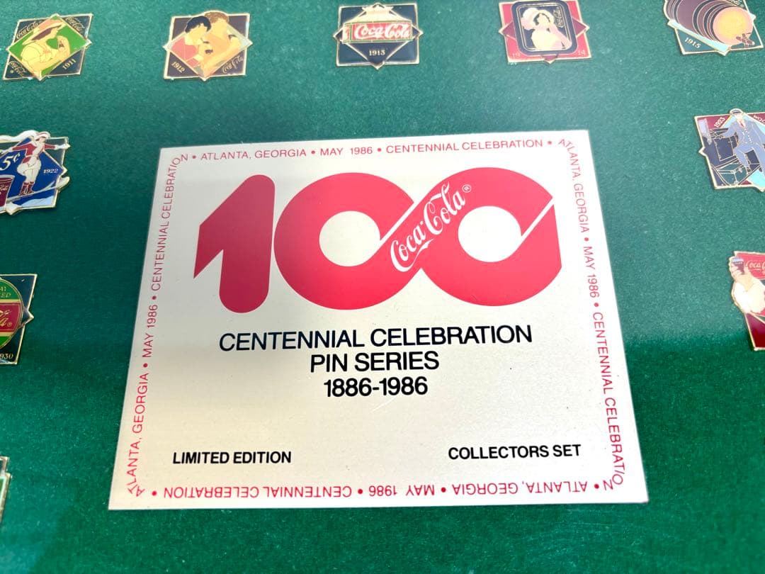#コカコーラ100周年記念ピンバッジセット 額装限定品 1886-1986