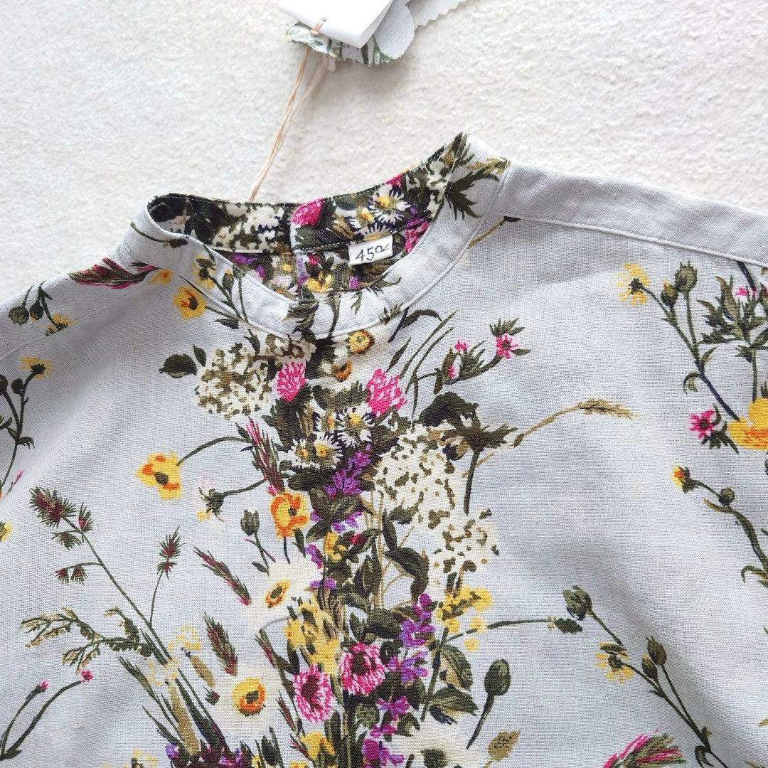 未使用品45R インドカディブーケストライププリントのリボンブラウス 45rpm