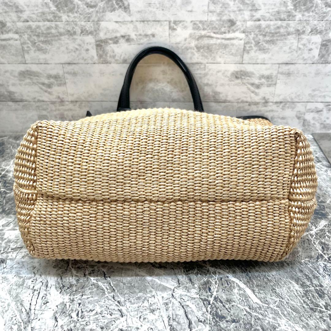 美品✨ マルコマージ 雑材 トートバッグ ラフィア風 ストロー ブラック A4