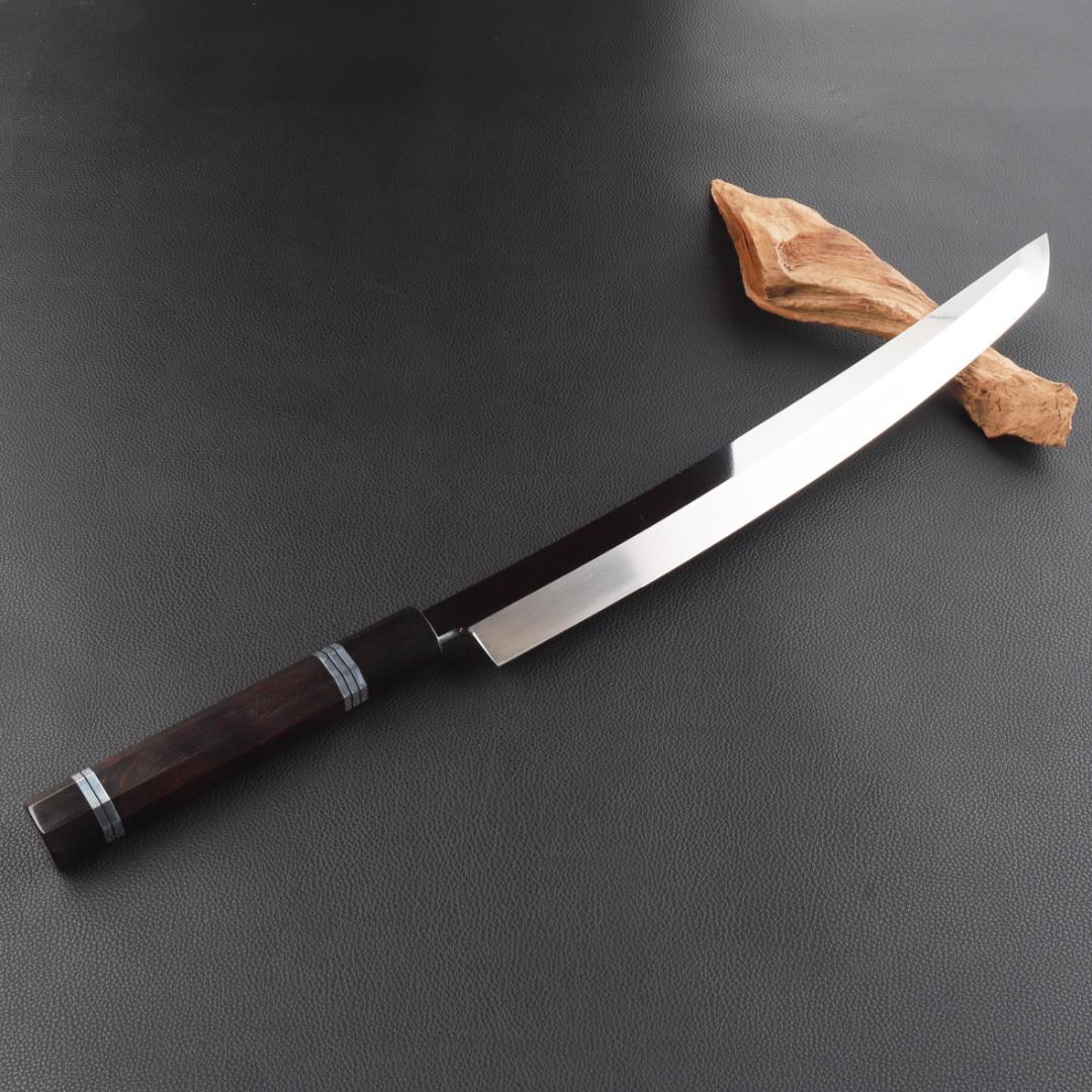 11071鬼反り先丸包丁尺二鏡面仕上げ刺身包丁刃は究極の切れ味黒檀五本銀巻八角柄