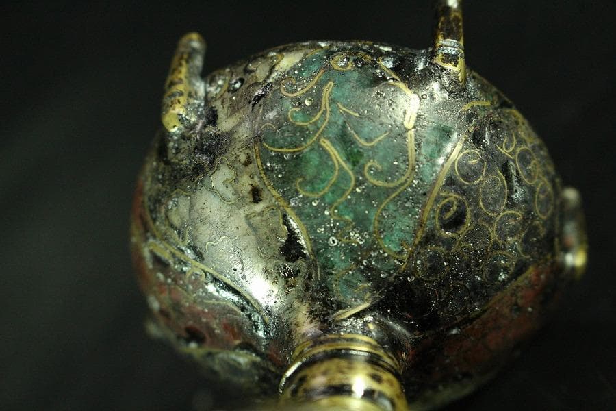 中国美術 唐物 捻紋 七宝 蓋置 書付(K-A823)