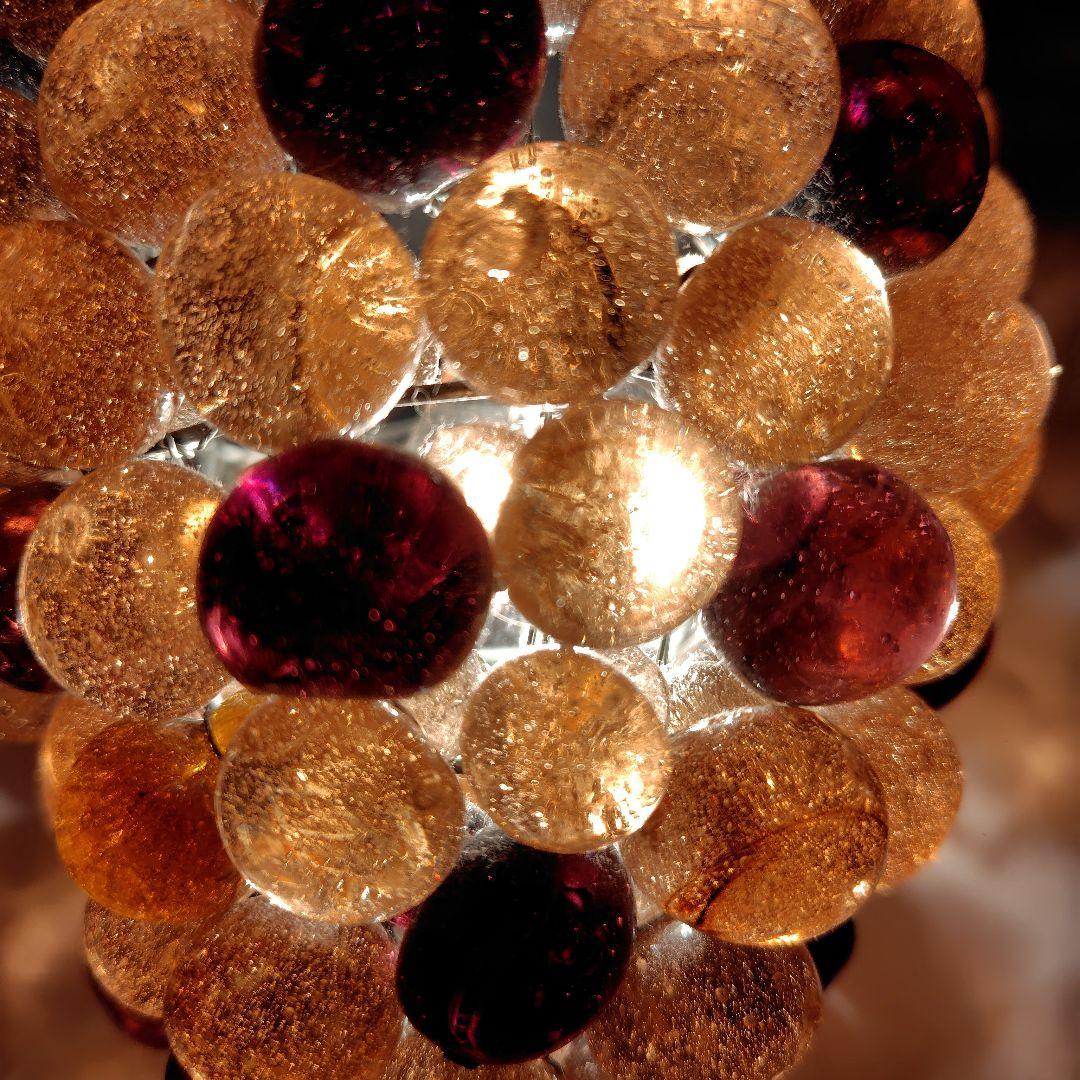 オレンジ（琥珀色）と濃い紫のガラス玉 ペンダントライト