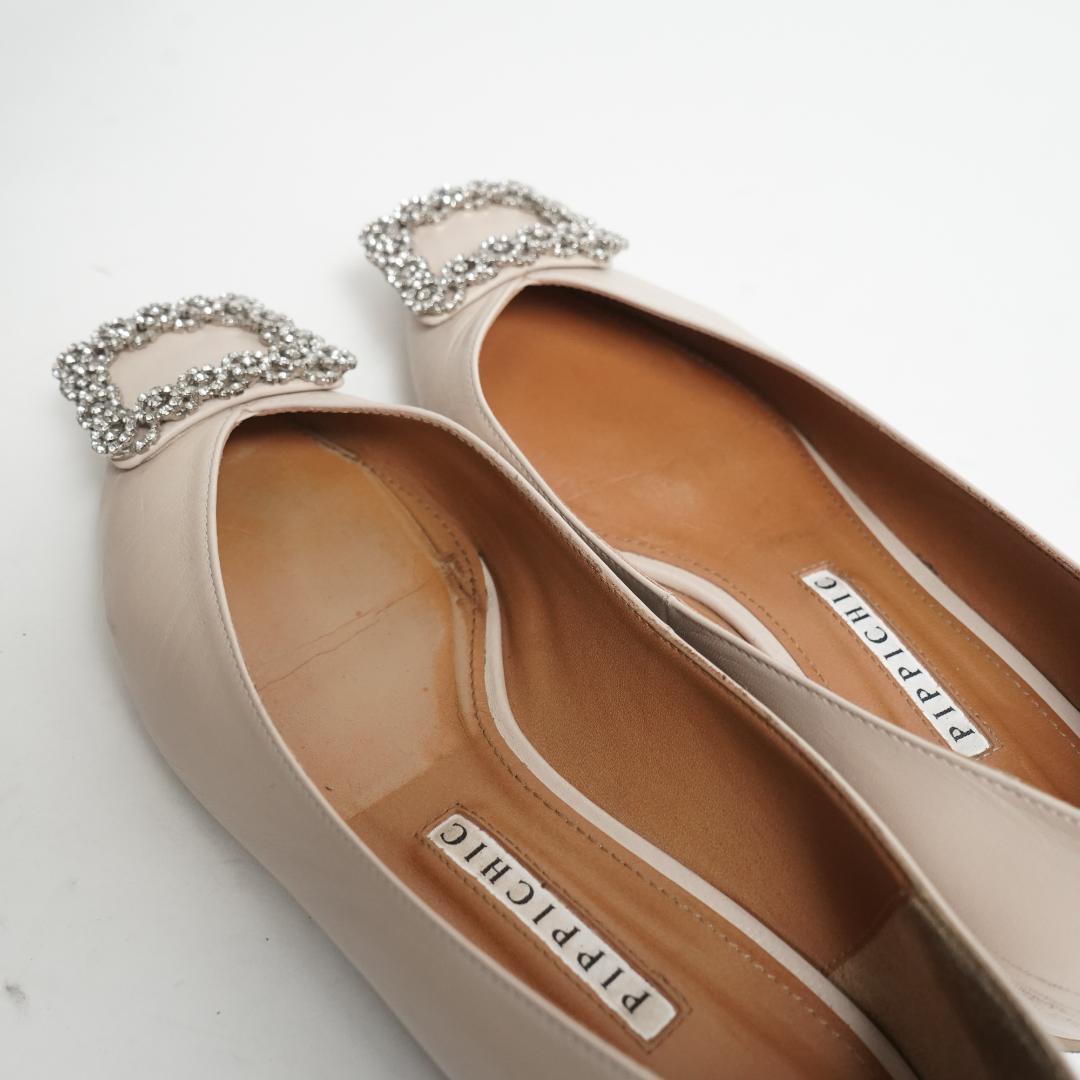 【美品】ピッピシックパンプス フラットシューズ ビジュー 24cm