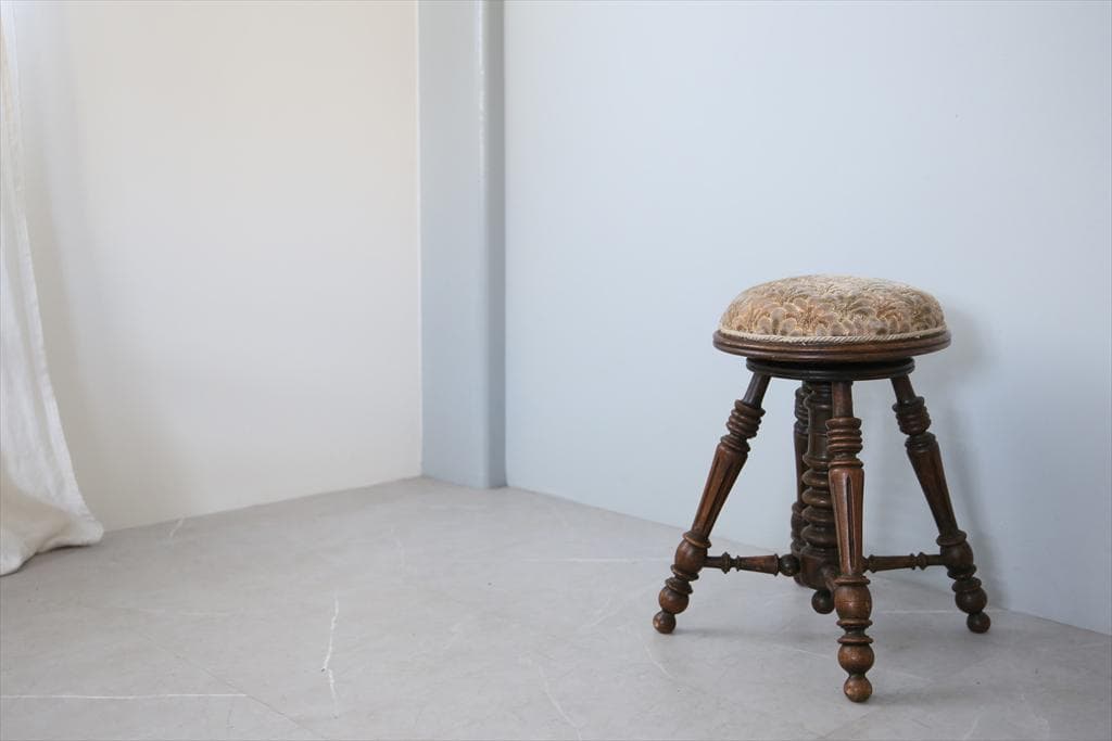 フランスアンティーク古木ピアノスツール/木製チェア/演奏用回転イス(92-78)