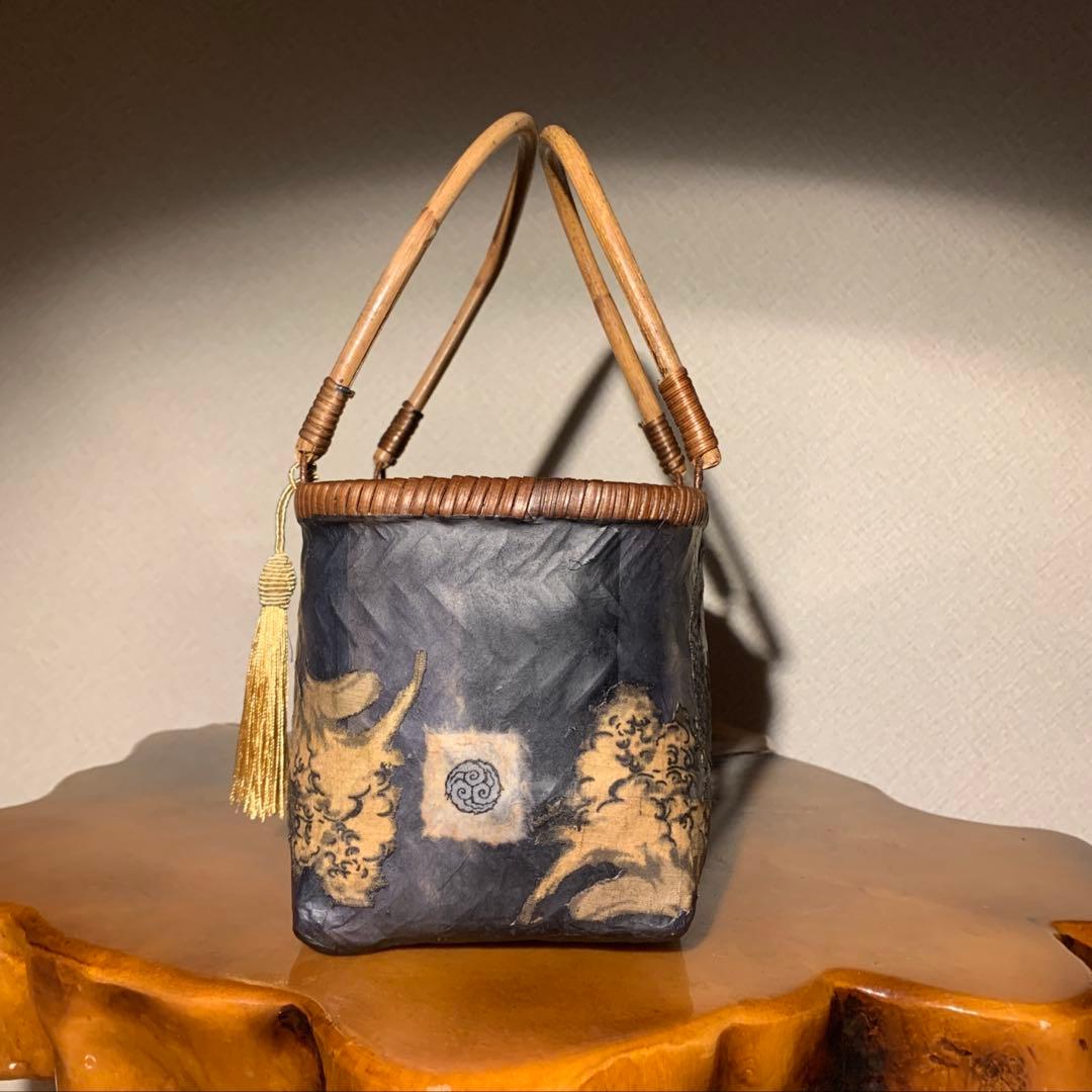 た*ん様 ＊一閑張りバッグ（龍神）柿渋染