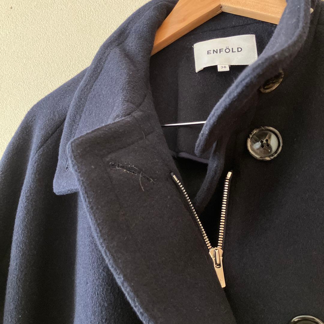 ENFOLD ウールリバー スタンドショートコート ネイビー　M 38