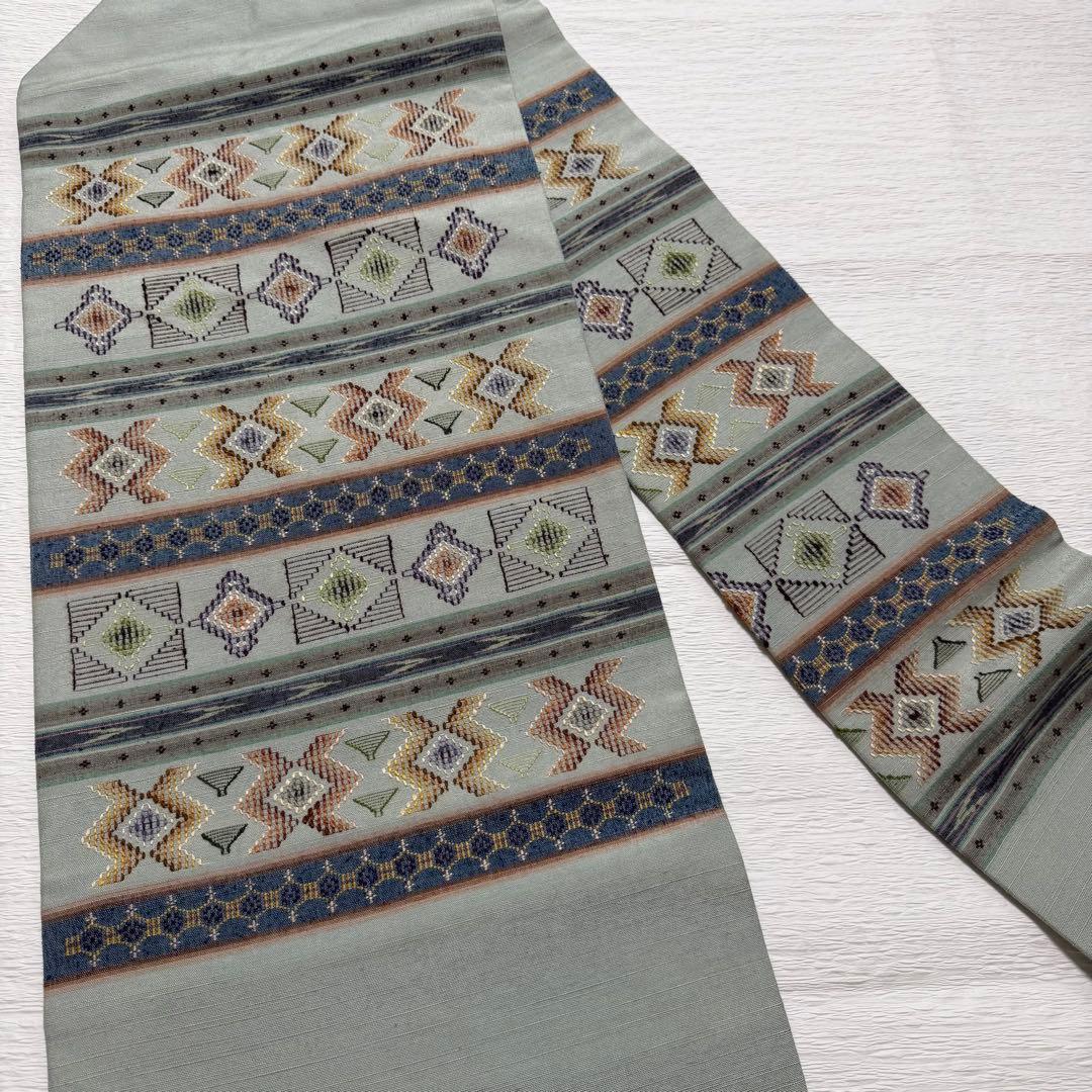 m-52 沖縄県指定無形文化財 読谷山花織 本場琉球 名古屋帯 正絹 極美品