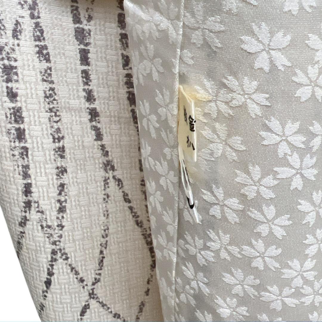 作家もの　付け下げ　モノトーン　よろけ　縦縞　網目地紋　着物　114b d ms