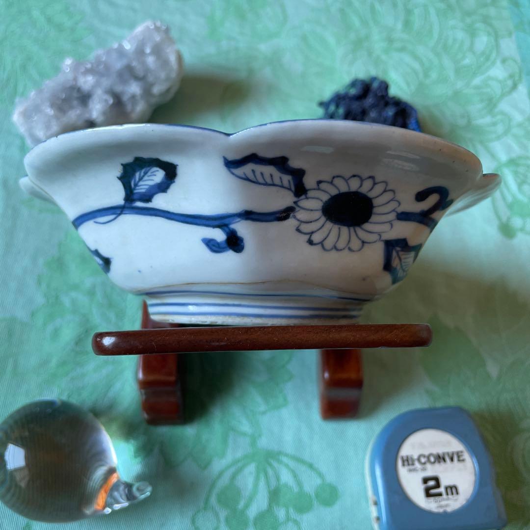 古伊万里　染付　桐　鳳凰　龍　変形皿　2客