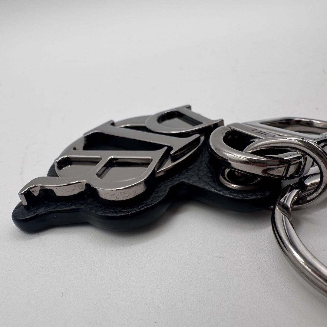 希少 Dior ディオール ロゴ キーリング チャーム 黒 シルバー