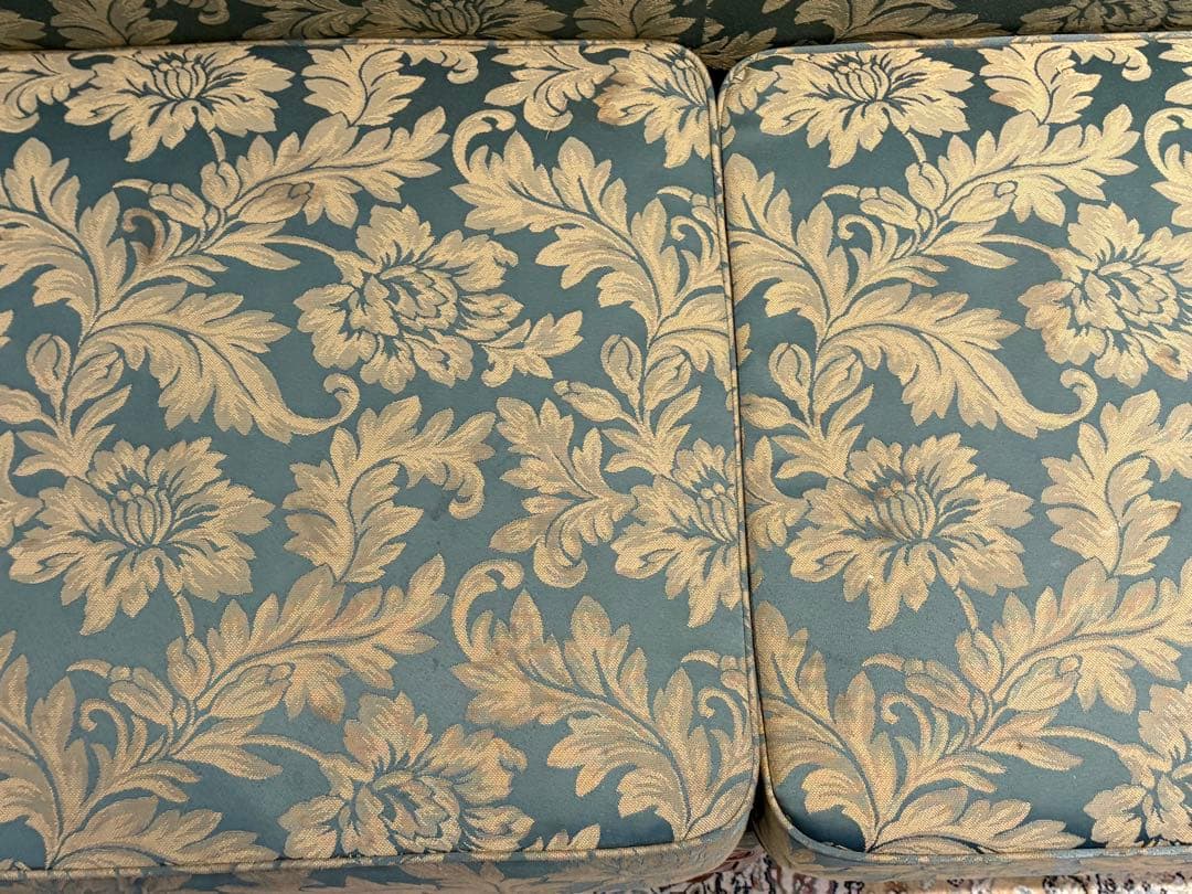 ① クラシック 3人掛けソファ 3Pソファ 花柄 グリーン ビンテージ nY