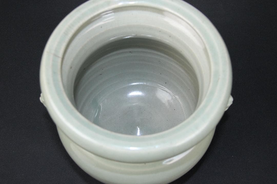 唐物　明～清　七官青磁　青瓷　耳付水指　茶道 　龍泉窯　FJ21-4