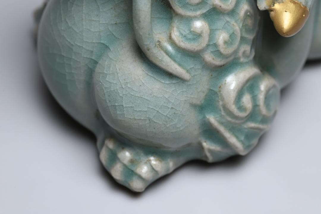 李朝　青磁龍型水滴　青磁　書道具　朝鮮古美術／骨董品【正一古美術】