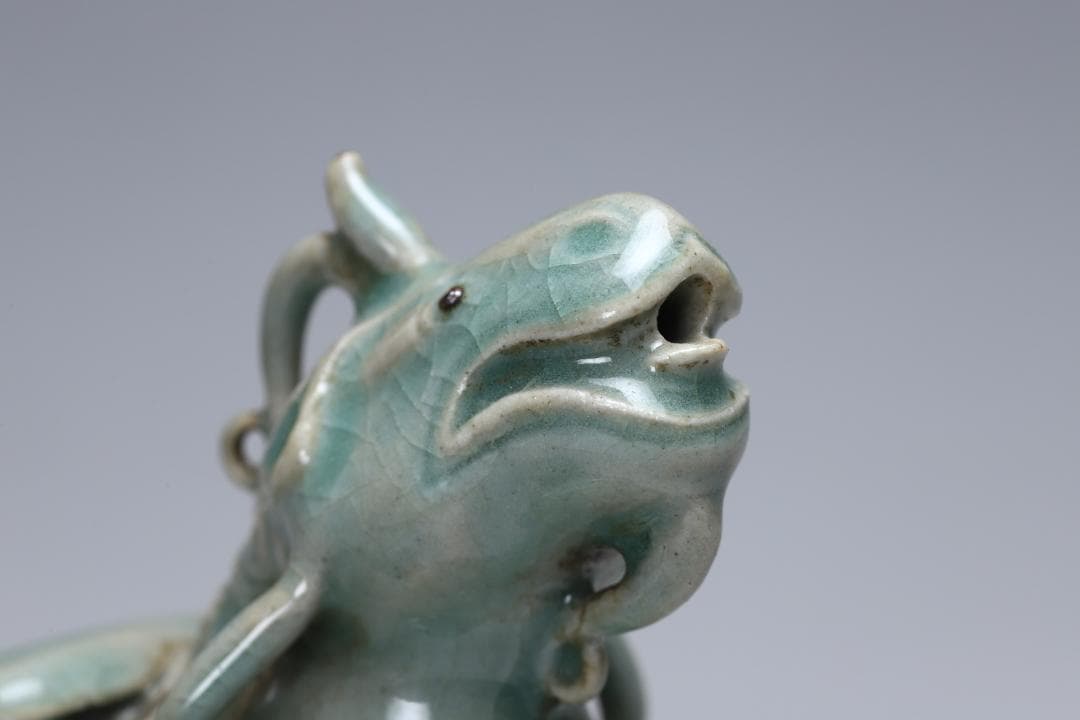 李朝　青磁龍型水滴　青磁　書道具　朝鮮古美術／骨董品【正一古美術】