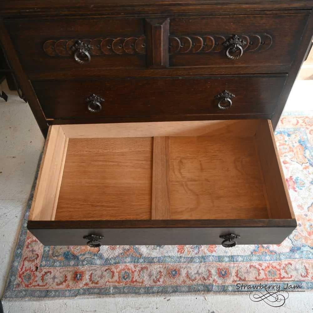 L3710-97 英国アンティーク オーク チェスト 5段 引き出し 収納 什器