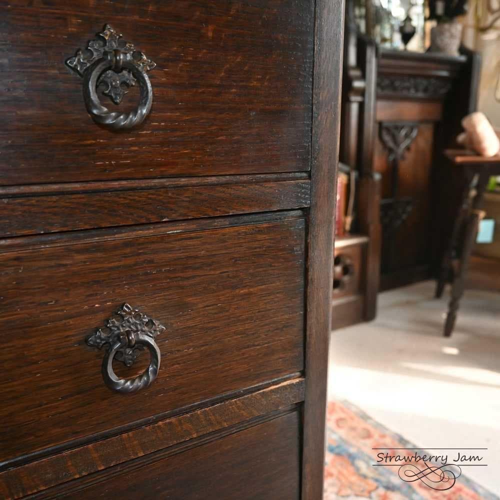 L3710-97 英国アンティーク オーク チェスト 5段 引き出し 収納 什器