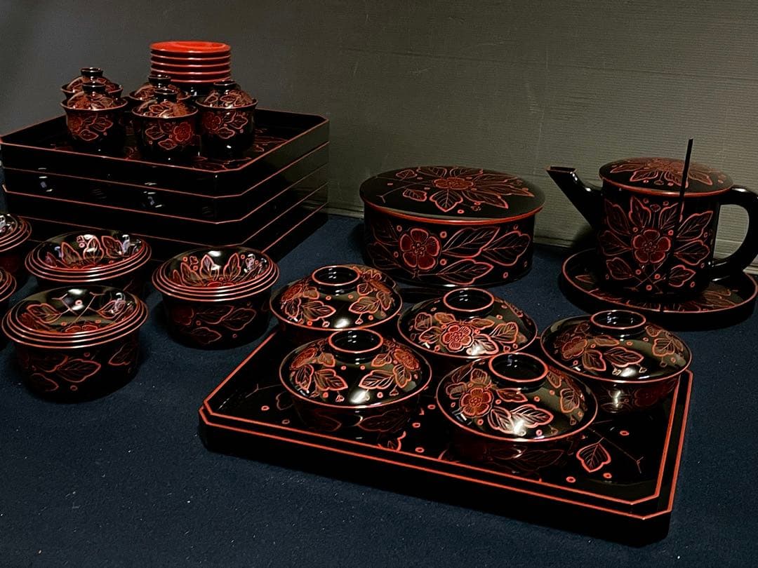 割引中❣️【美品】「母」輪島塗 吉野図 懐石道具 [梅應] 塗箱 茶懐石 F