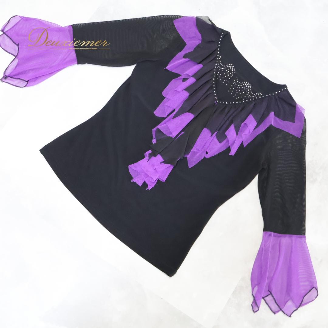 【美品 社交ダンス衣装】パープル トップス スカート 上下セット レッスン着 紫