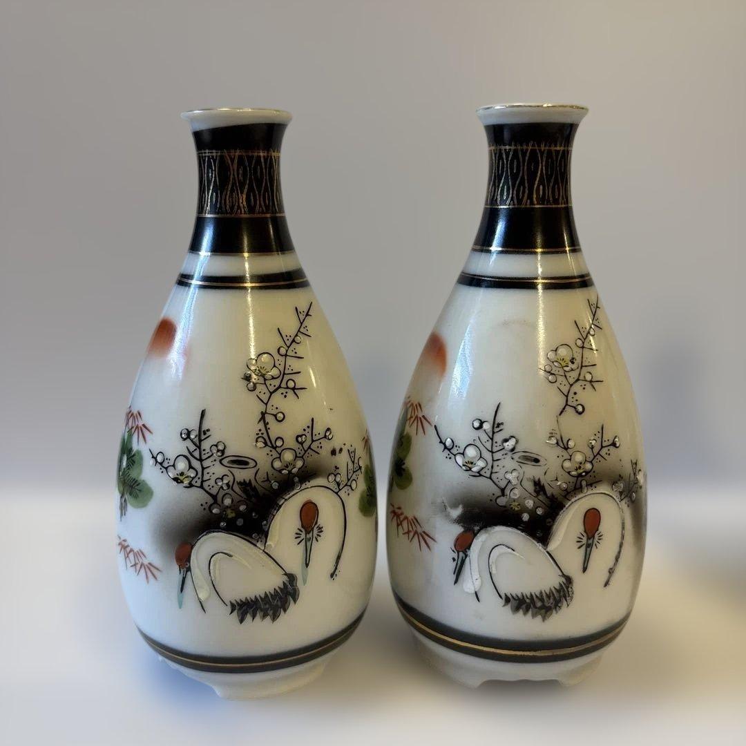 九谷焼 徳利 【4本セット】鶴 松竹梅文 金彩 酒器 底印あり とっくり