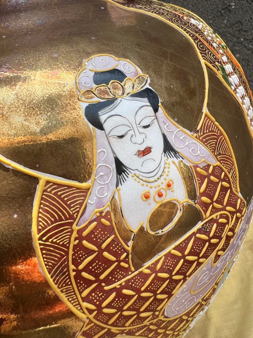 時代　珍品　薩摩焼　福神図飾壺　時代物　薩摩　壺　花器　花瓶　床置き