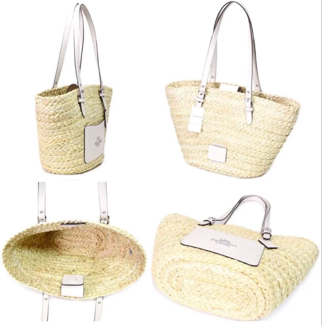 【新品・未使用】COACH コーチラージトートカゴバッグ ストロー素材
