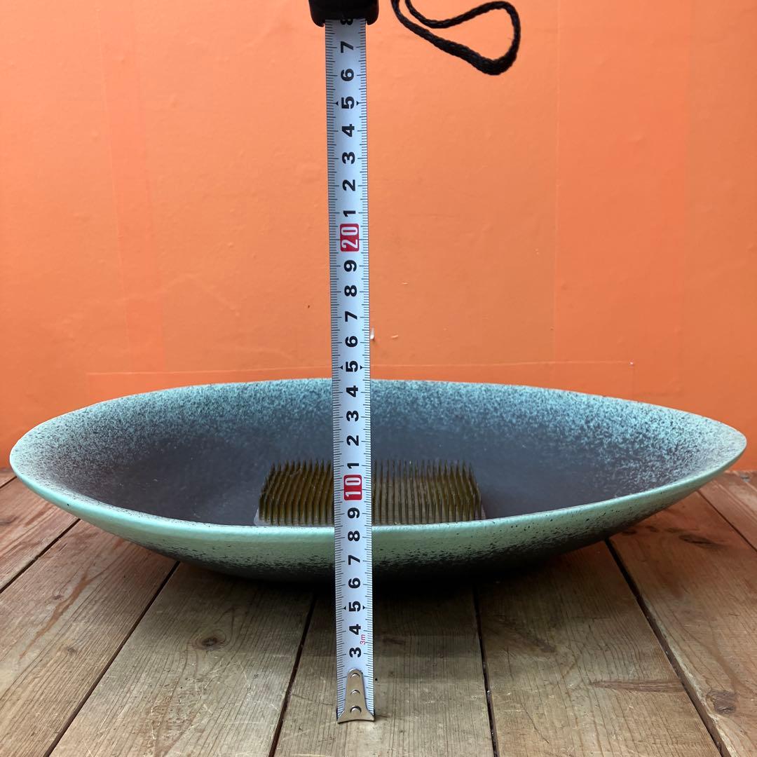 C-壁 陶器製 生け花 オーバル型 花器 水盤 剣山 フラワーベース 花瓶モダン